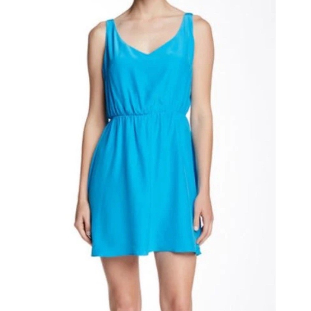 New Amanda Uprichard Silk Crossback Blouson Dress Azure Blue Medium
